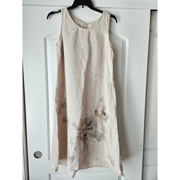 J. Jill Dresses & Skirts - J.Jill Purejill Beige Linen Watercolor Floral Tank Large Dress Pocket Sleeveless